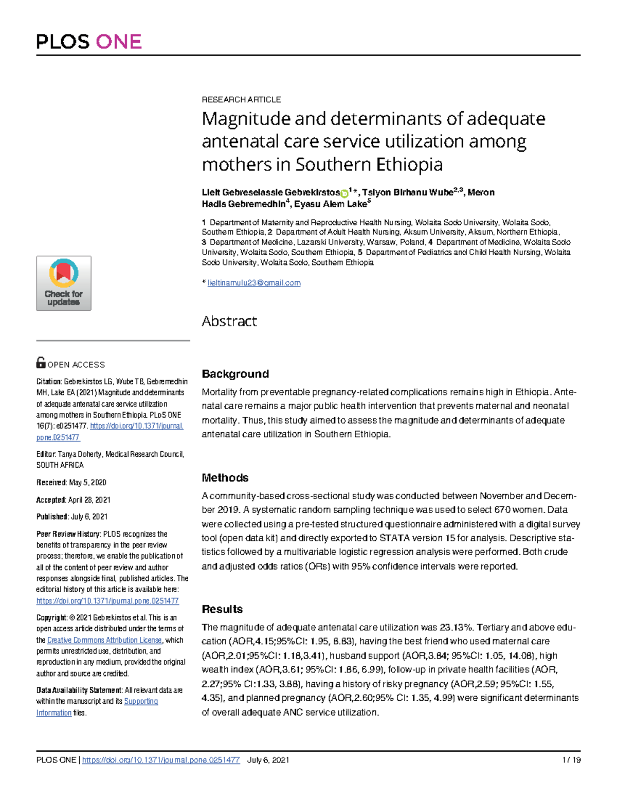 Magnitude and determinants of adequate antenatal c - ####### RESEARCH ...