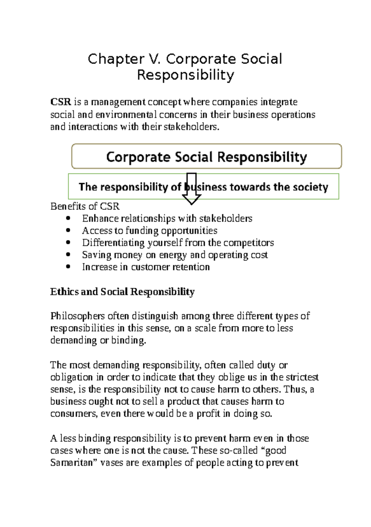 Ethics-5-6 - ethics - Chapter V. Corporate Social Responsibility CSR is ...
