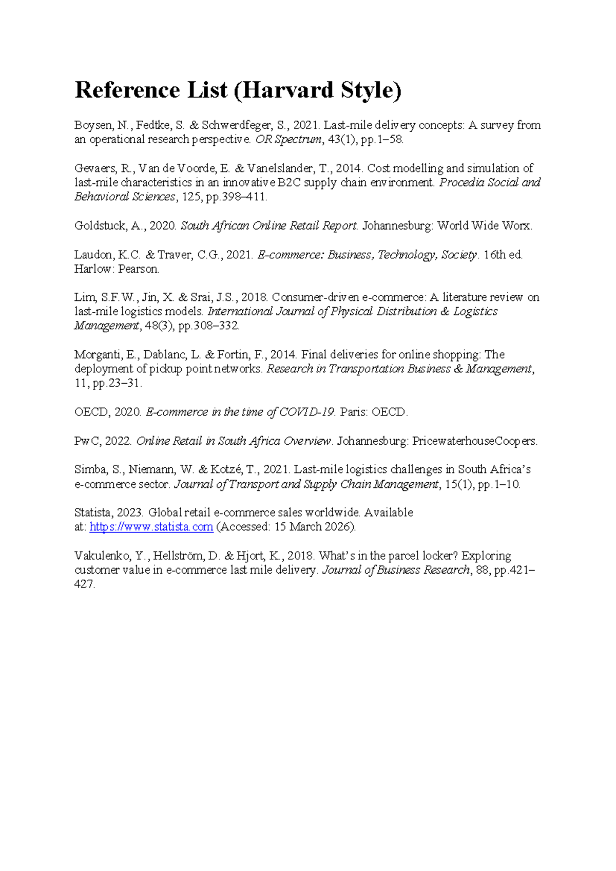Harvard Style Reference List for Logistics and Supply Chain Studies ...
