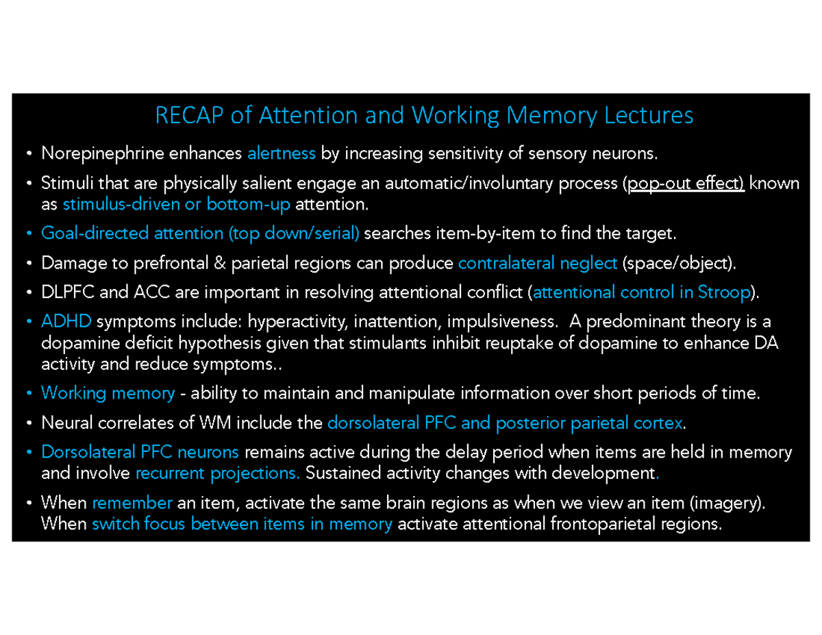 Principles of Behavioral Neuroscience: Memory & Attention Lecture Notes ...