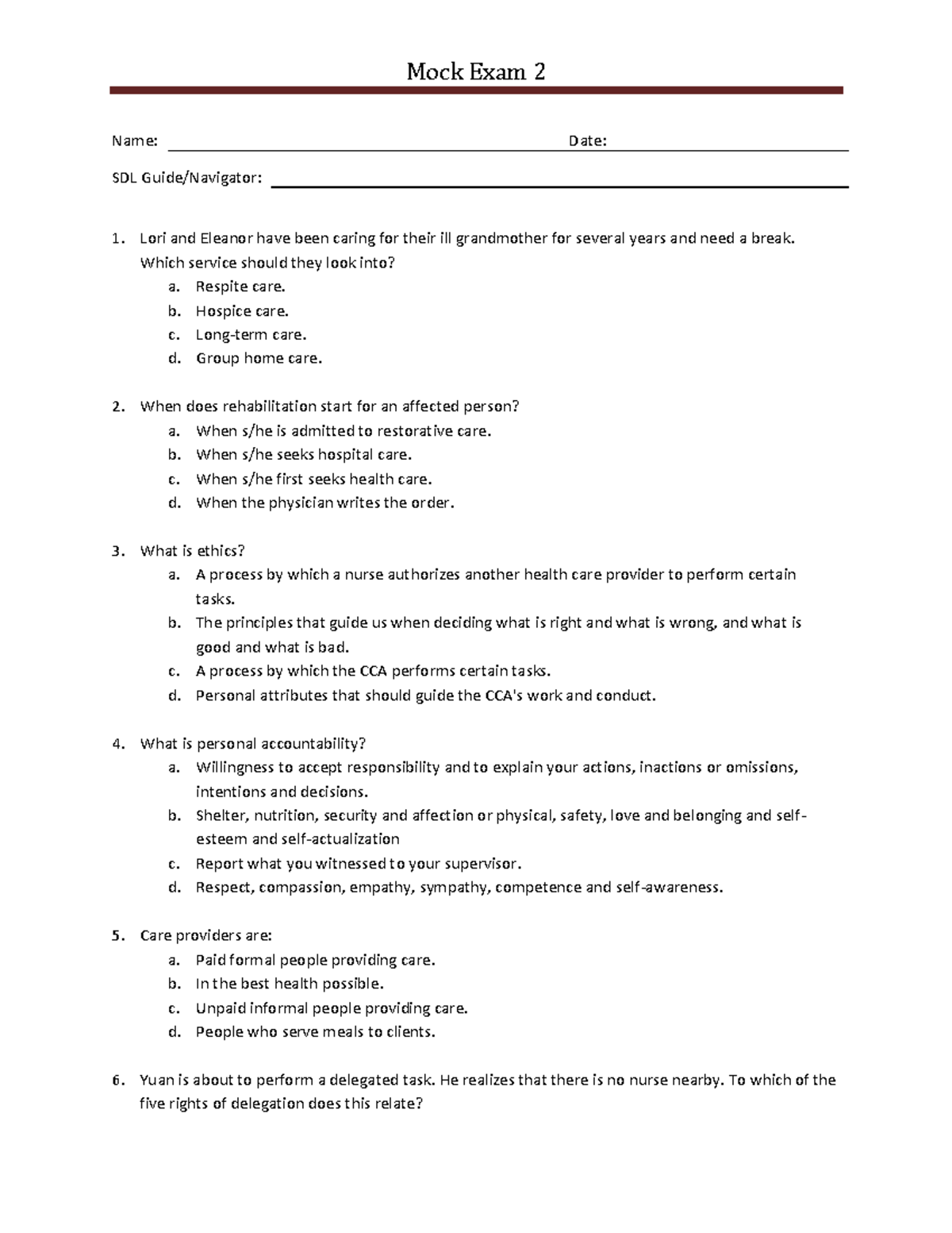 Mock Exam 2: Key Concepts and Questions for SDL Course - Studocu