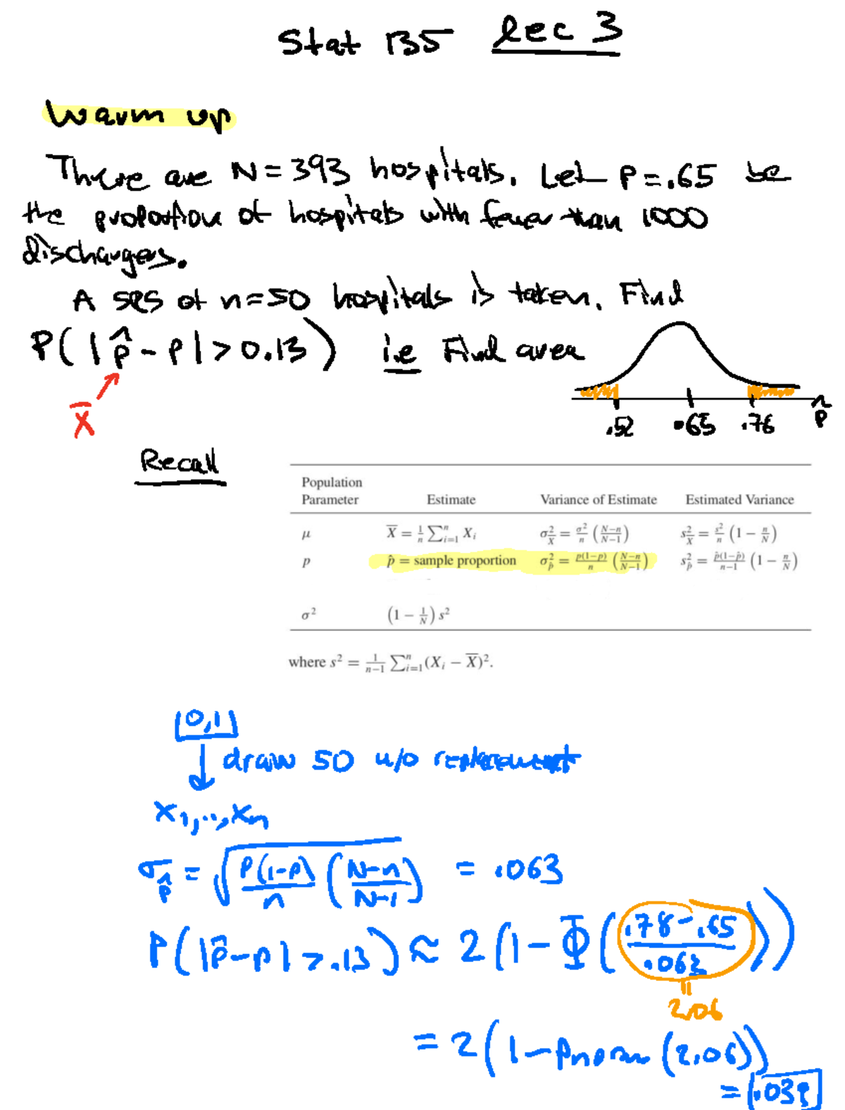 Lecture 3 Notes: Statistical Analysis of Hospital Discharges (STAT 135 ...