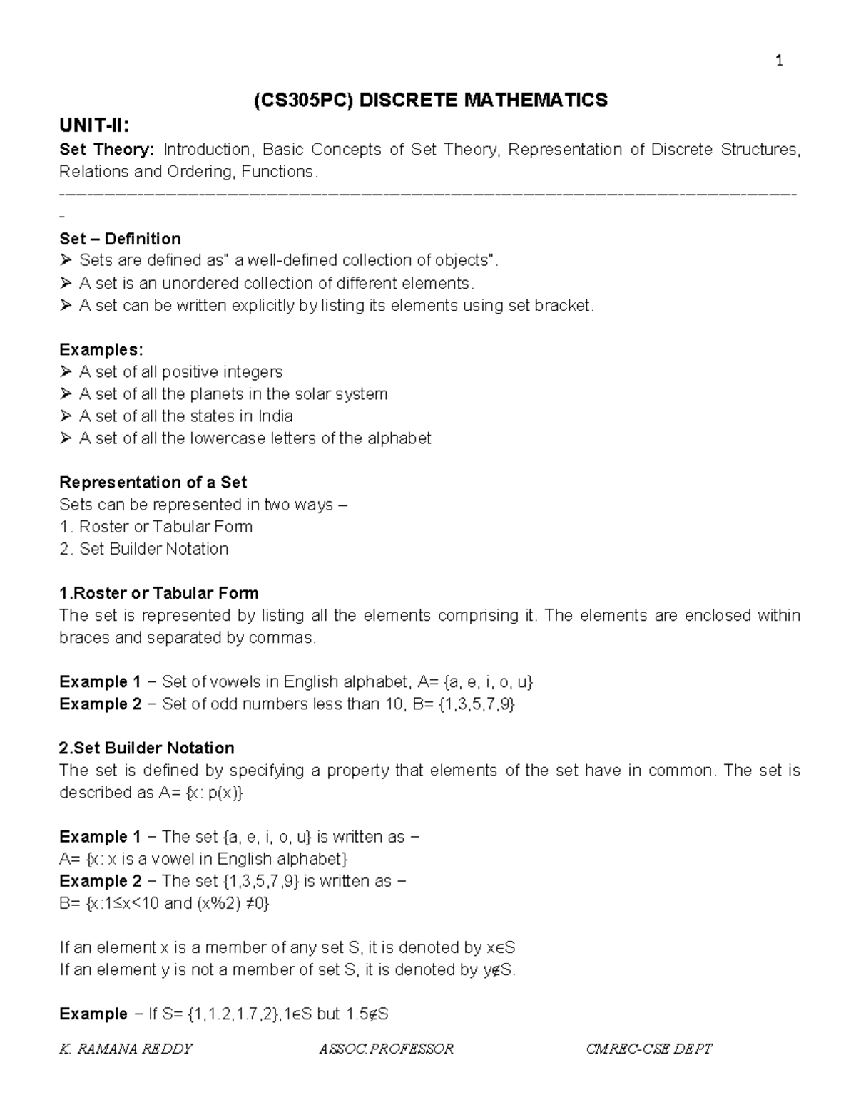 CS305PC Discrete Mathematics: Set Theory Concepts and Questions - Studocu