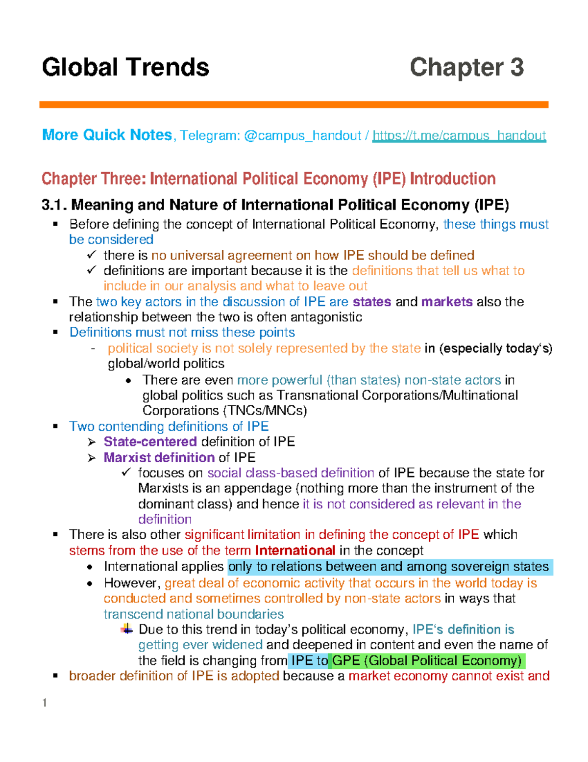 Global Trends IPE: Chapter 3 Quick Notes on Political Economy - Studocu