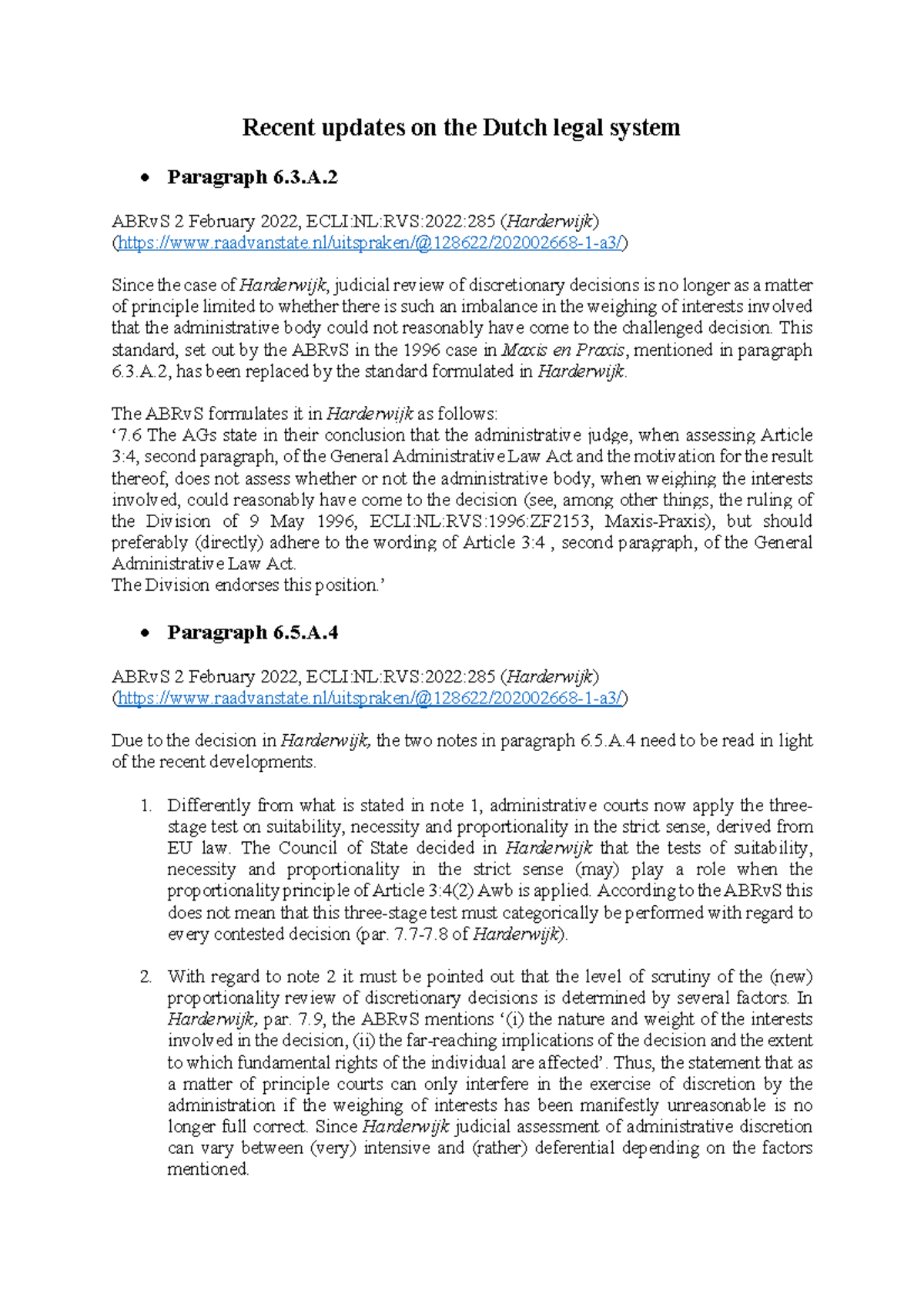 Recent Updates on Dutch Legal System: Harderwijk Case Analysis (ABRvS ...