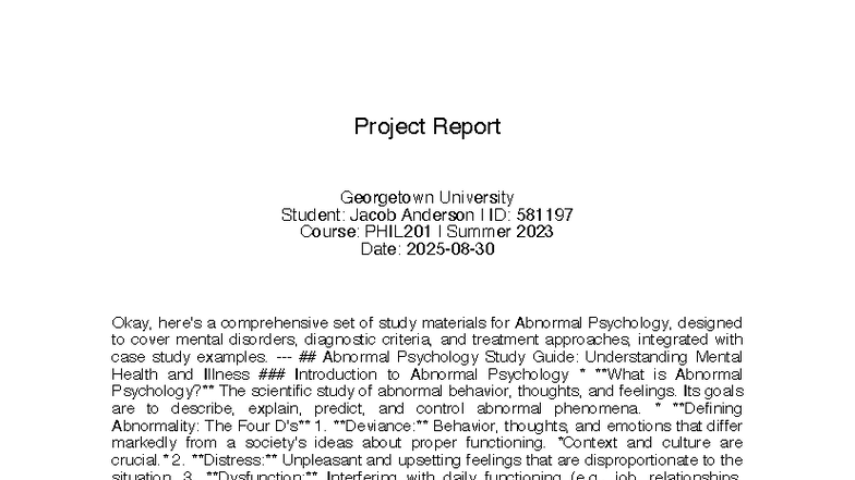 PHIL201 Abnormal Psychology Study Guide: Key Concepts & Disorders - Studocu