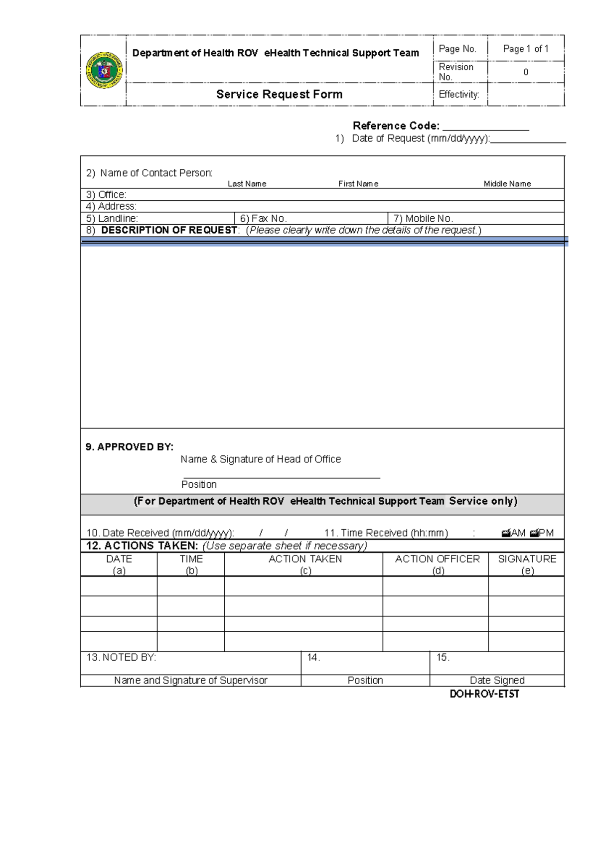 Service Request Form Template - Department of Health ROV eHealth ...