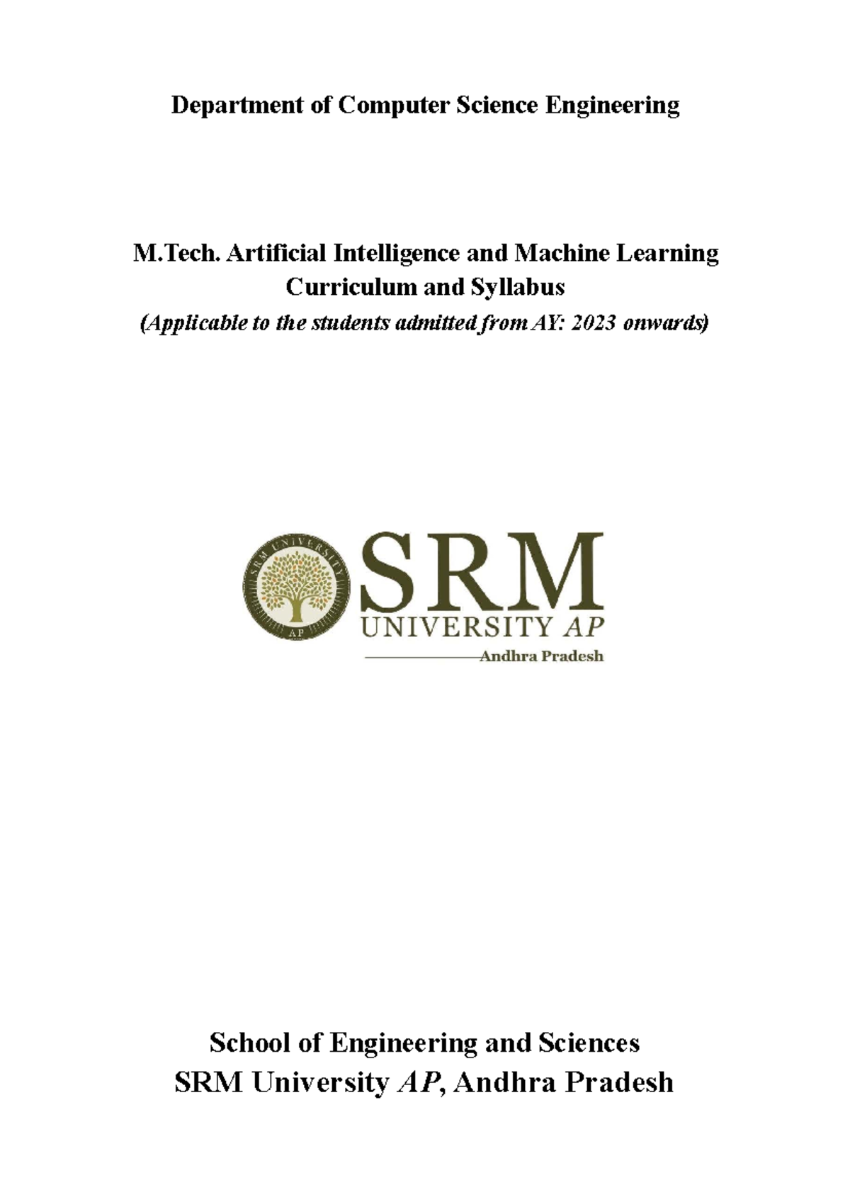 M.Tech. AIML Curriculum & Syllabus (2023 Onwards) - SRM University ...