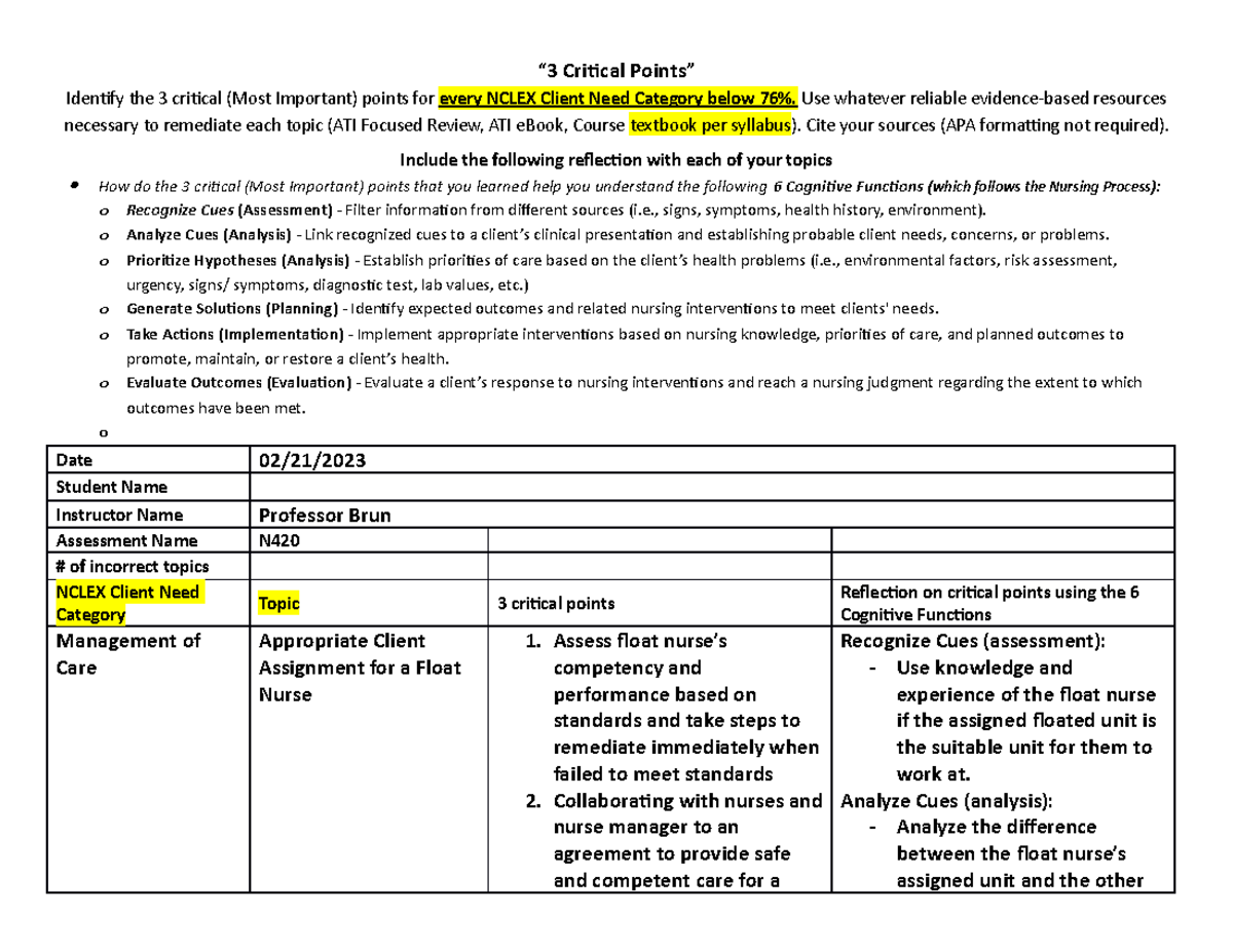 3 Critical Insights for Nursing Practice Assessment A - Studocu