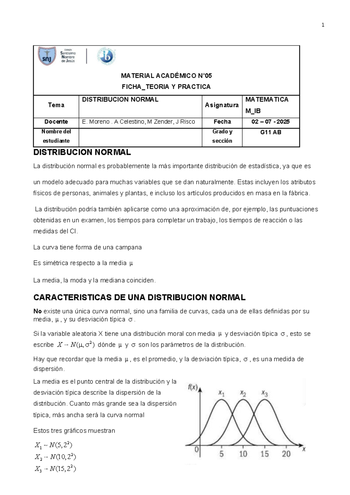 MATERIAL ACADÉMICO: DISTRIBUCIÓN NORMAL - MATEMÁTICA M_IB - Studocu