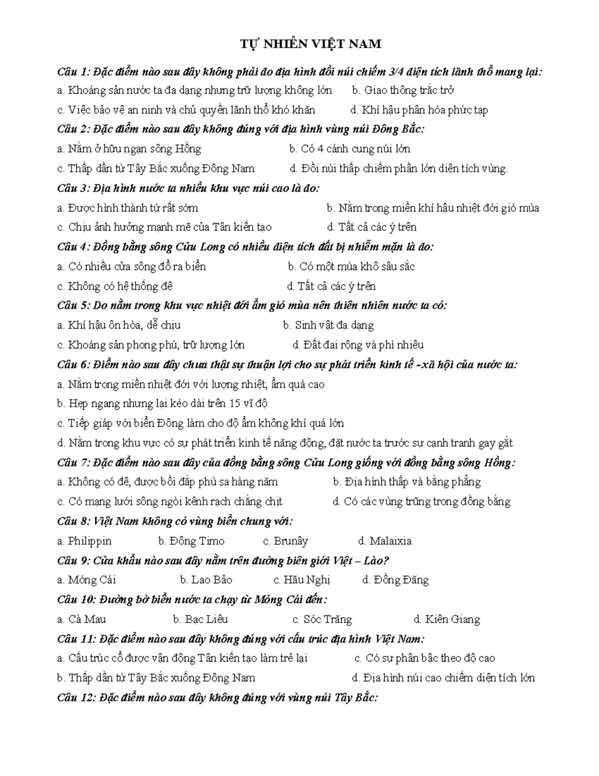 TỰ NHIÊN VIỆT NAM Bài 6, 7, 8: Đặc Điểm Địa Hình và Tài Nguyên - Studocu