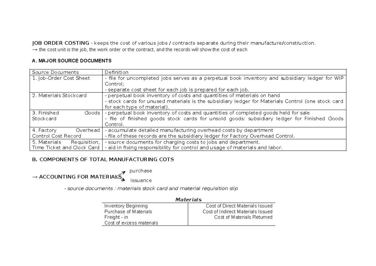 MT Costacc CH4JOC - Comprehensive Guide to Job Order Costing - Studocu