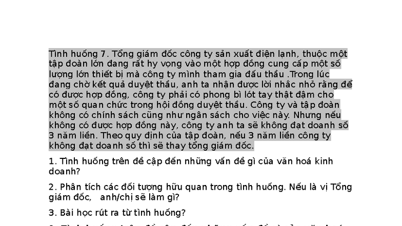 Văn hóa Kinh Doanh: Phân Tích Tình Huống và Bài Học Rút Ra - Document Preview