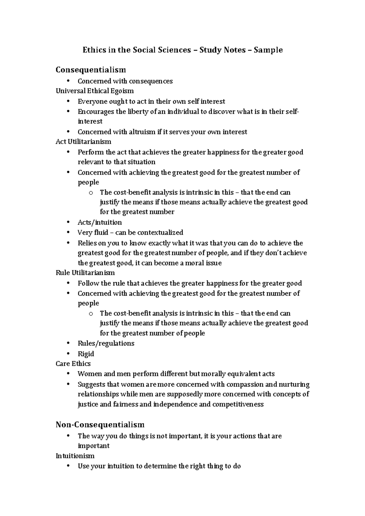 33831 - Ethics in the Social Sciences: Key Theories and Notes - Studocu