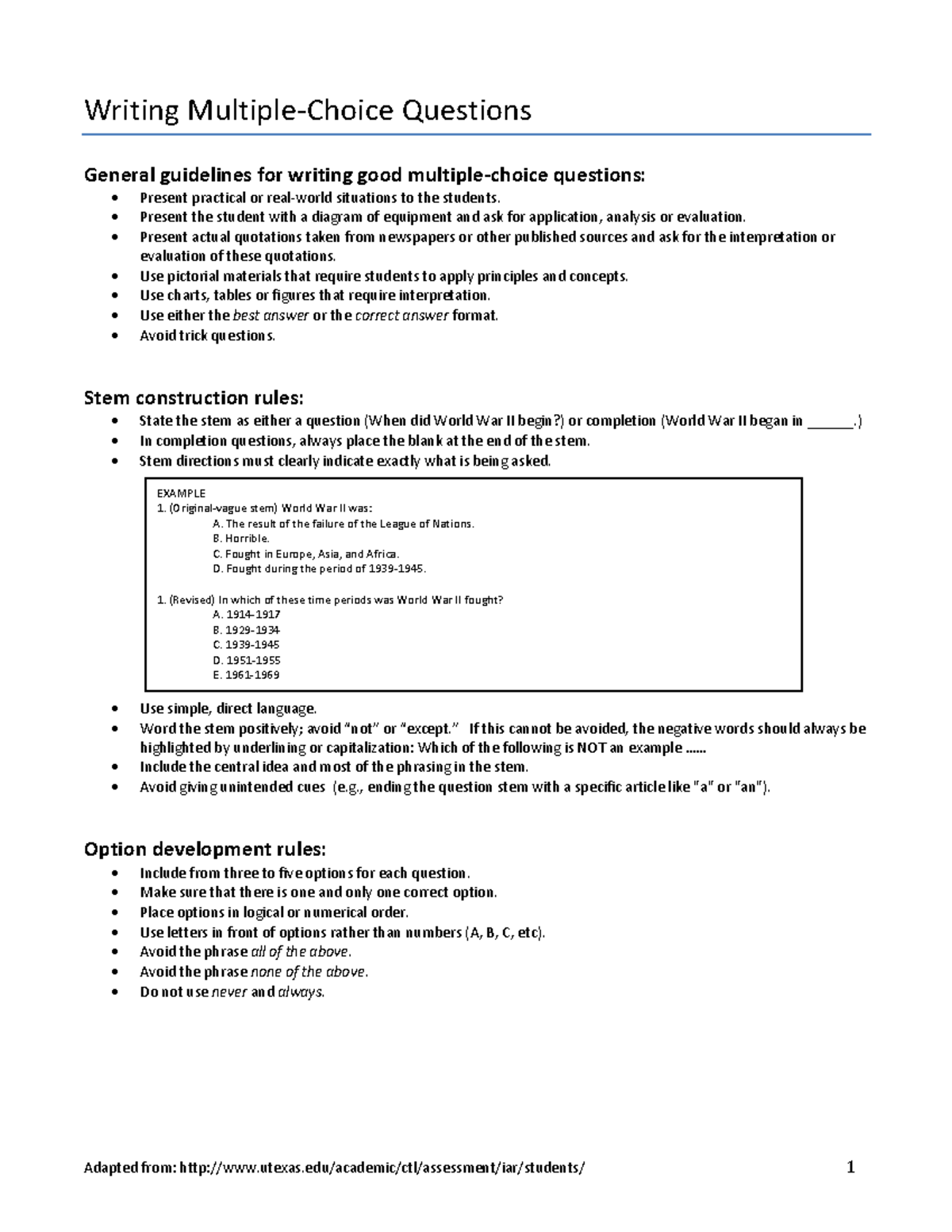 Guidelines for Writing Effective MC Questions - Engl 43 - Studocu
