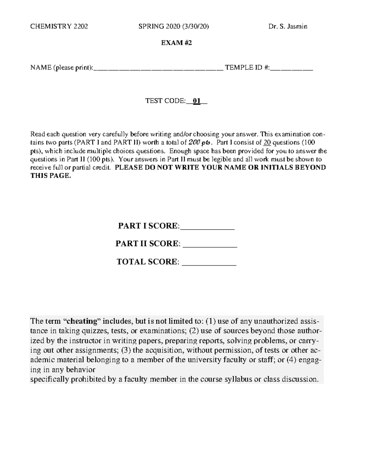 CHEM 2202 Spring 2020 Exam #2 - Comprehensive Review Document - Studocu