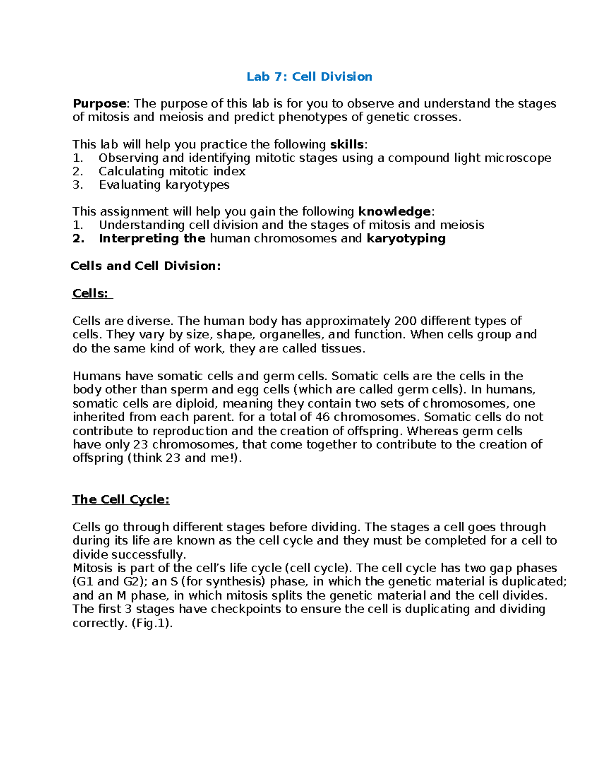 Lab 7 - Cell Division - BIOL 1107 lab sheet - Lab 7: Cell Division ...