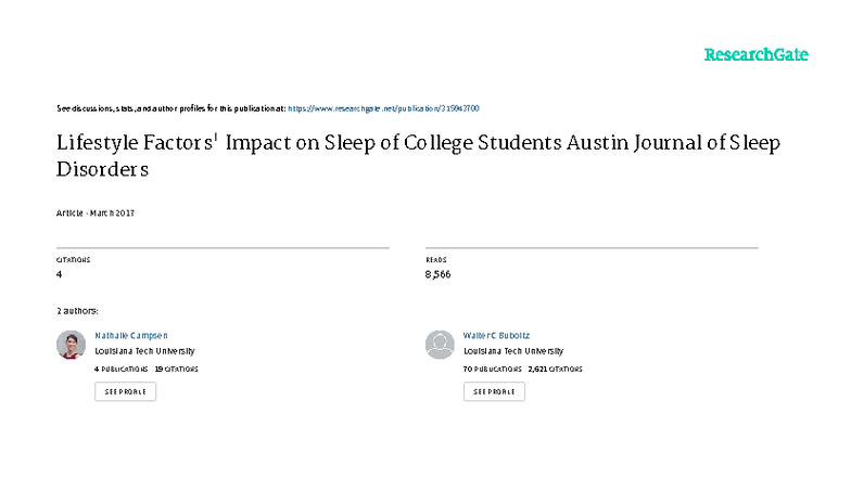 Lifestyle Factors Affecting Sleep Quality in College Students (PSYC 101 ...