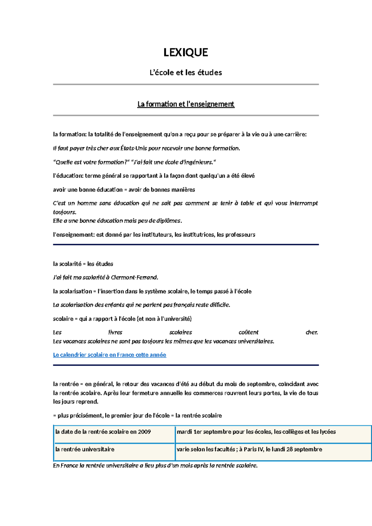 Lexique LEXI 2023: Vocabulaire Essentiel pour Études en Français - Studocu