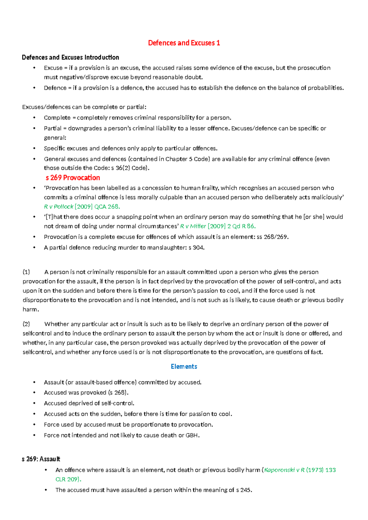 LLB106 Defences and Excuses: Lecture Notes on Legal Principles - Studocu