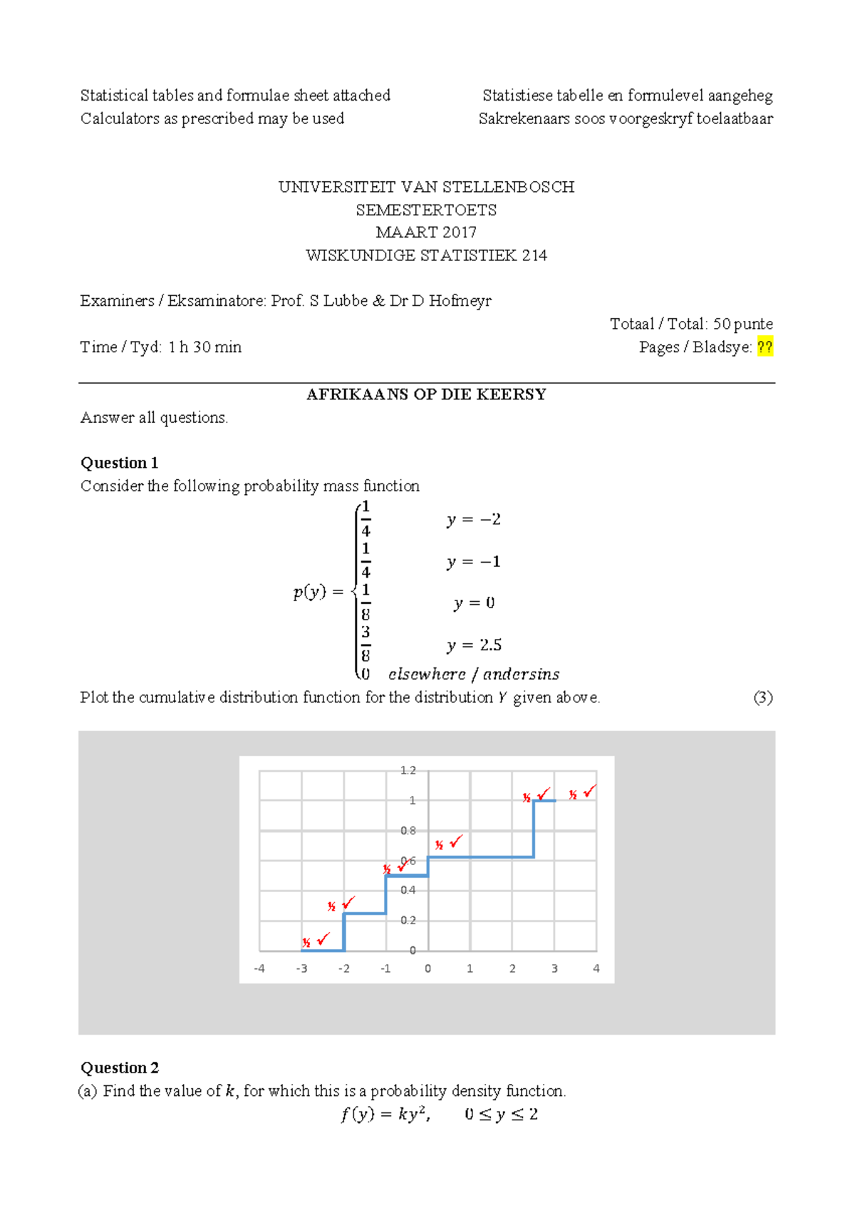 Mathematical Statistics 214: Past Exam Papers and Formulae Guide - Studocu