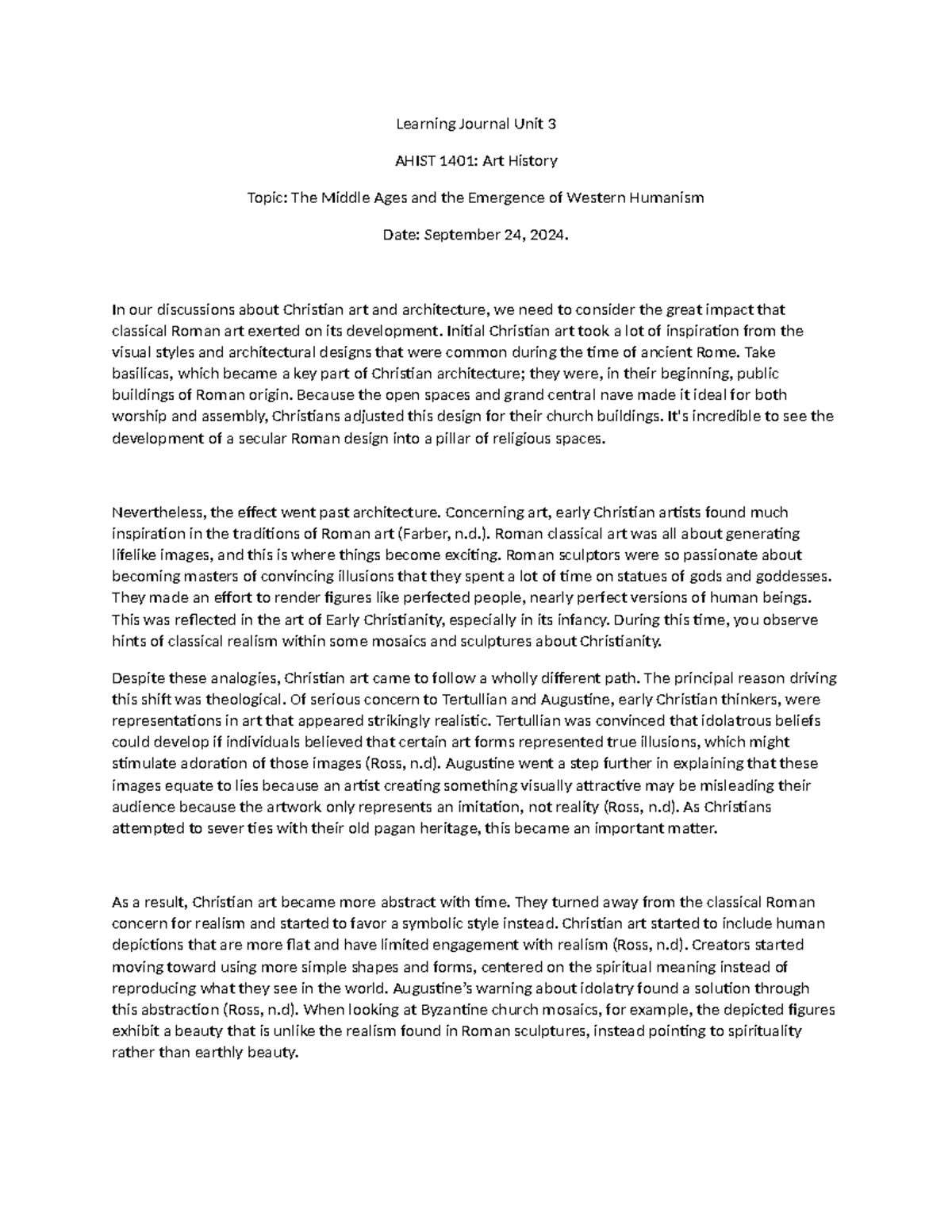 AHIST 1401 - Learning Journal Unit 3: Middle Ages & Humanism Insights ...