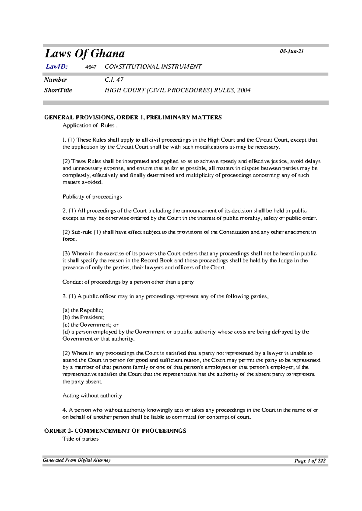 High Court Civil Procedures Rules, 2004 (C.I. 47) - Overview and ...