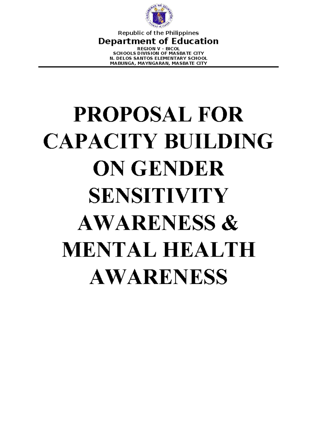 Proposal for Capacity Building on GAD & Mental Health Awareness - Studocu