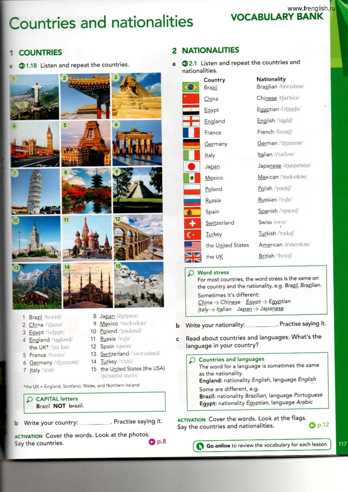 Countries and Nationalities Vocabulary Bank: Lesson 1 - Studocu
