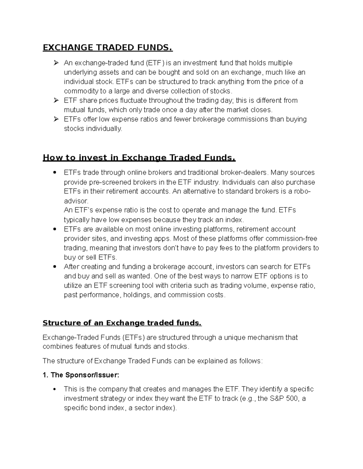 Exchange Traded Funds (ETFs) Overview and Investment Strategies - Studocu