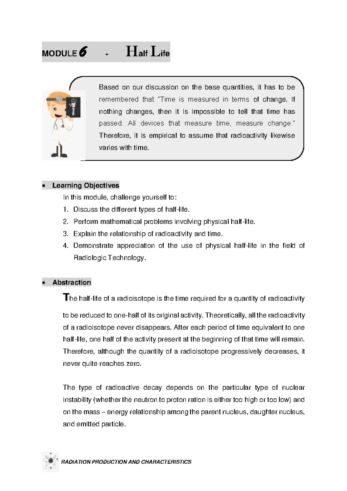 MODULE 6: Half-Life and Radioactivity Concepts in Radiologic Tech - Studocu