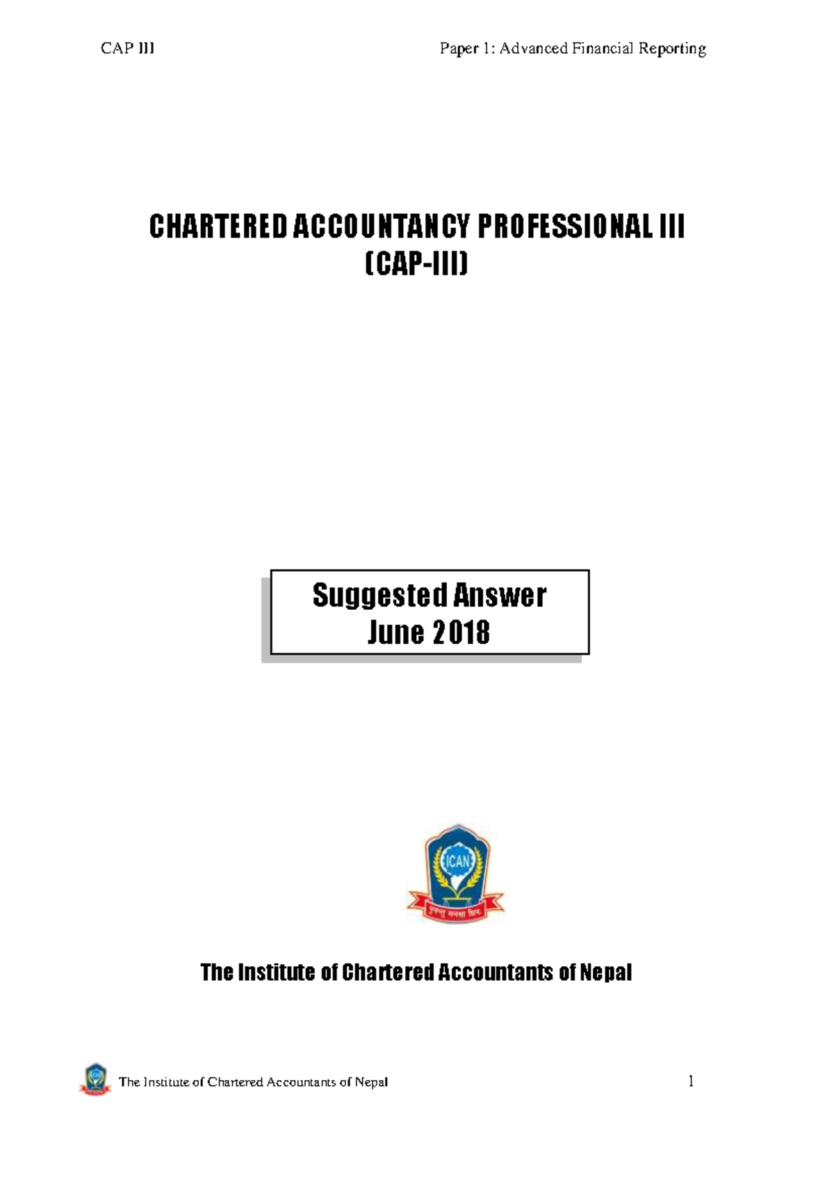 CAP Paper 1: Advanced Financial Reporting Suggested Answers - June 2018 ...