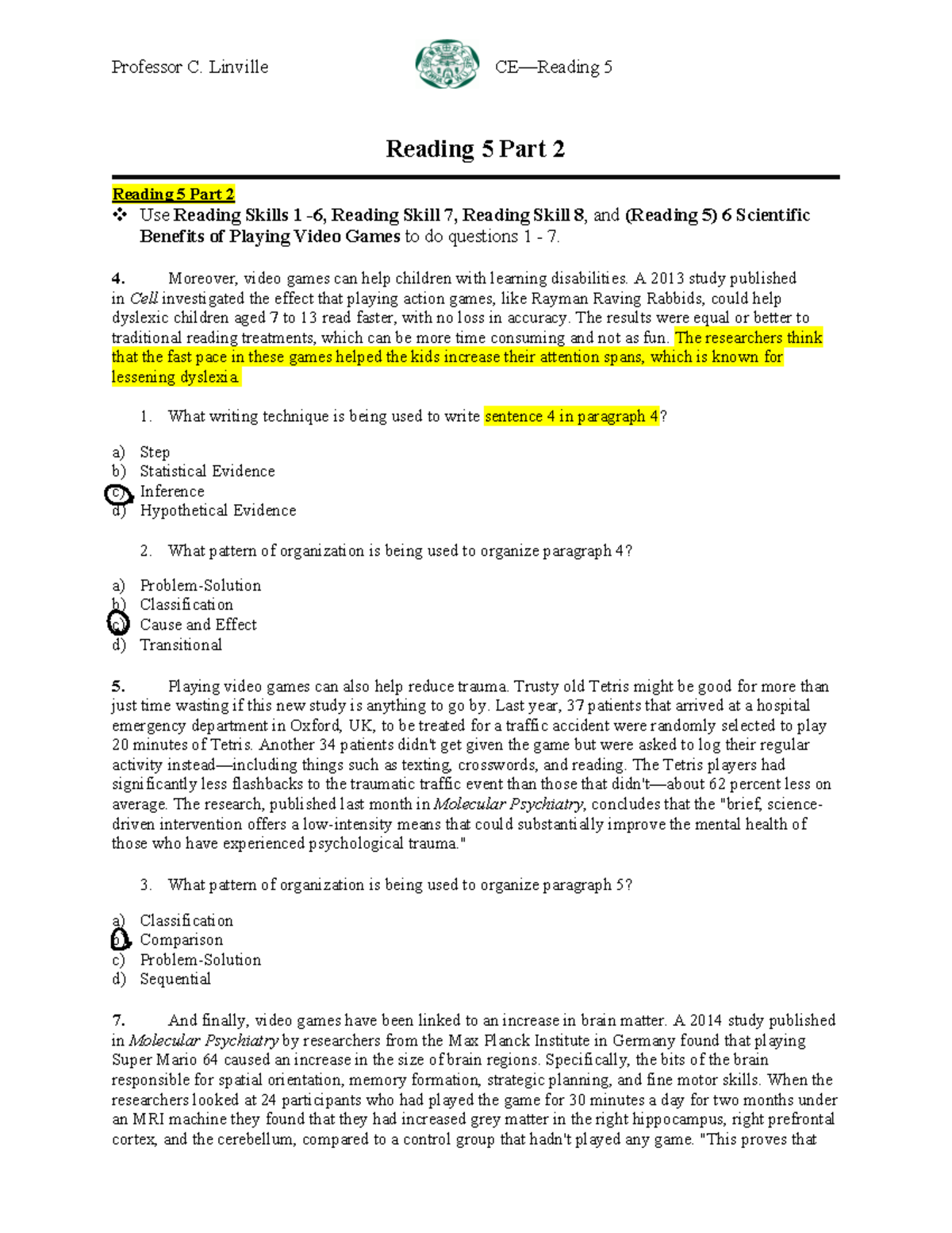 (Lecture 20) A16 Reading 5 Part 2 - Professor C. Linville CE—Reading 5 ...
