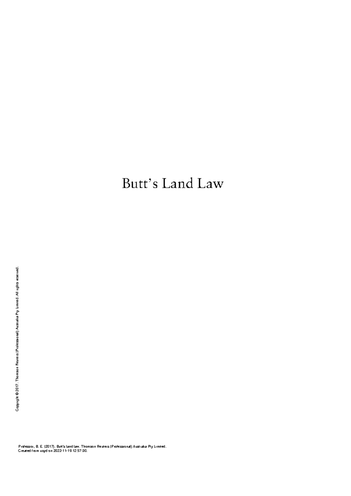Butt's Land Law - 7th Edition Overview and Key Concepts - Studocu