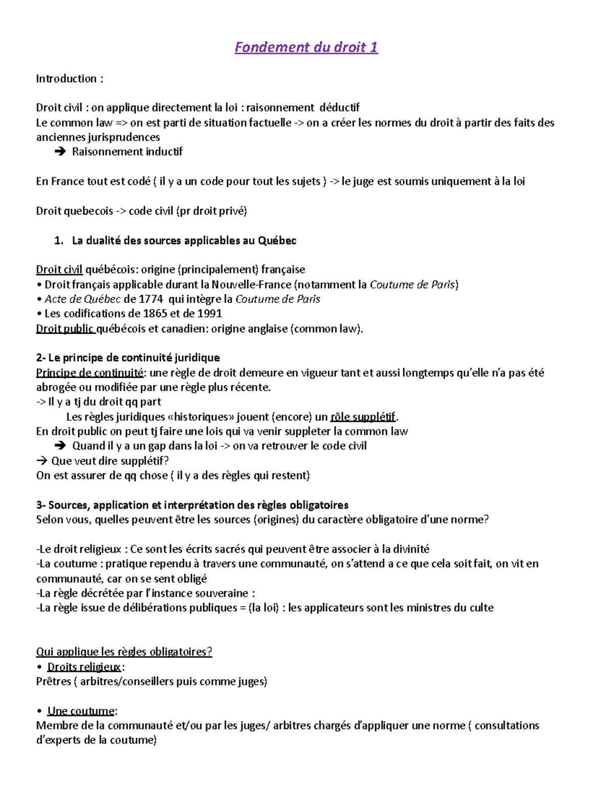 Fondement du droit 1 - Cours 1 : Introduction au Droit Civil et Romain ...