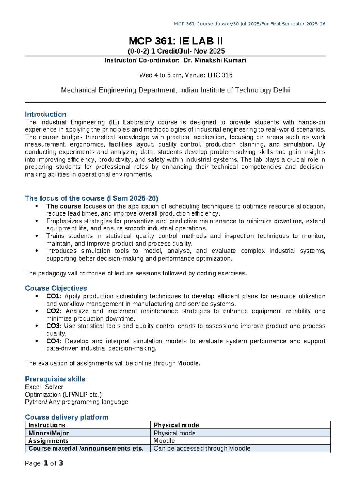 MCP 361: IE Lab II - Course Overview and Assignment Details - Studocu