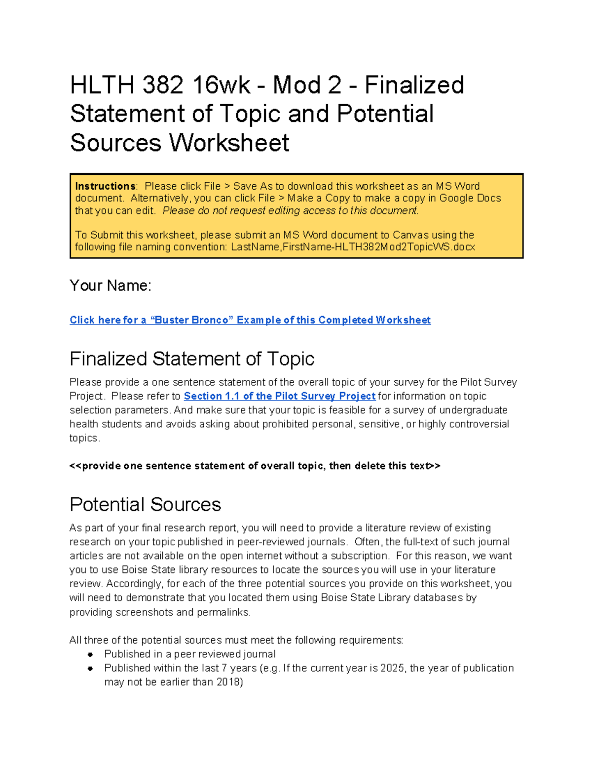 HLTH 382 16wk Mod 2 Finalized Topic Statement & Sources Worksheet - Studocu