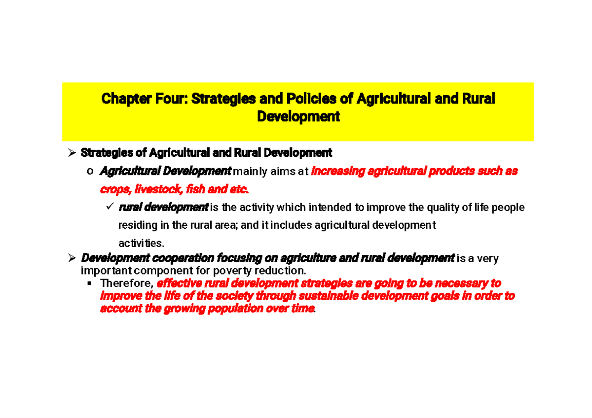 Chapter 4: Strategies & Policies for Agri & Rural Development - Studocu