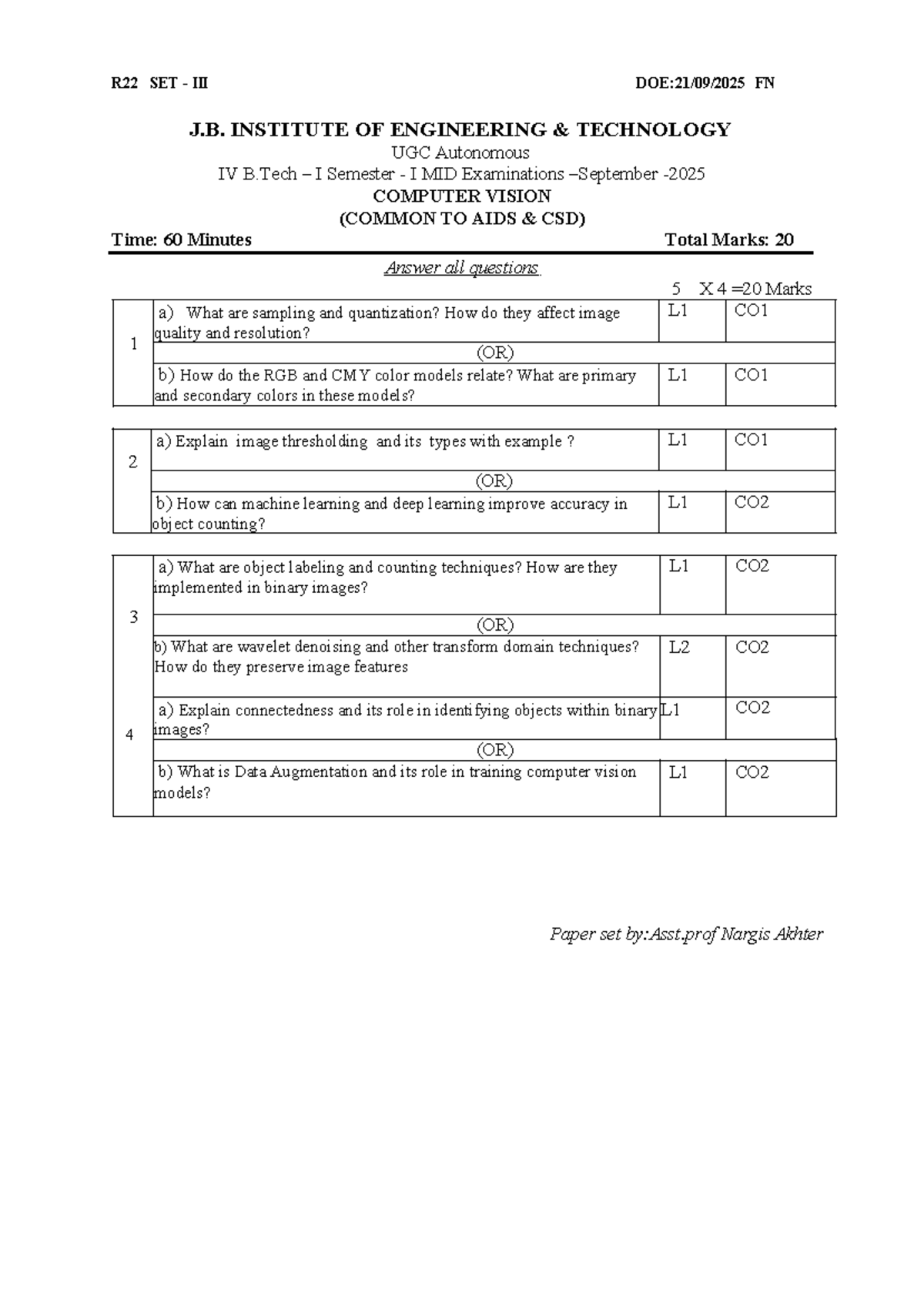 R22 SET FN IV B.Tech I Sem MID Exam - Computer Vision Set 3 - Studocu