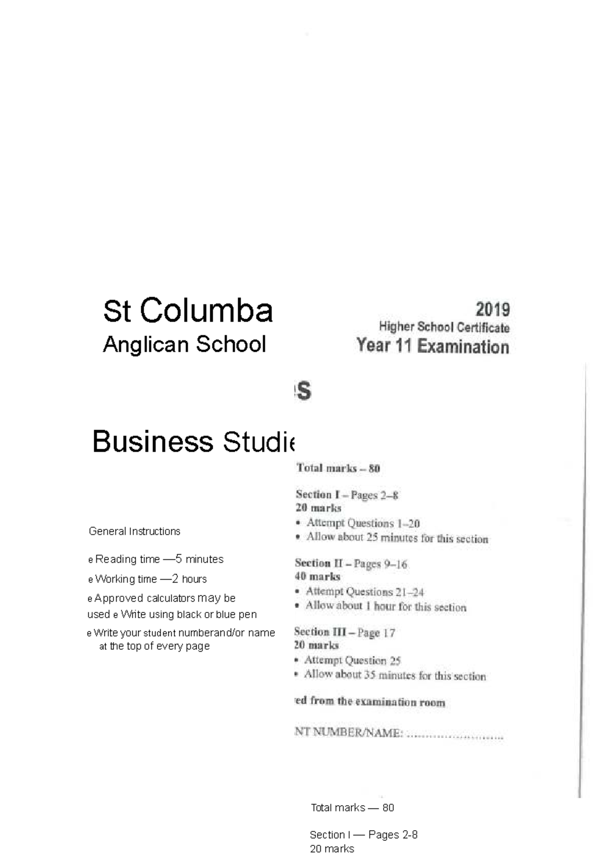 2019 HSC Business Studies Exam Instructions & Questions - Studocu