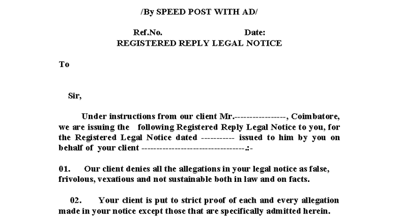 Registered Reply Legal Notice - Ref.No. 138 - Studocu