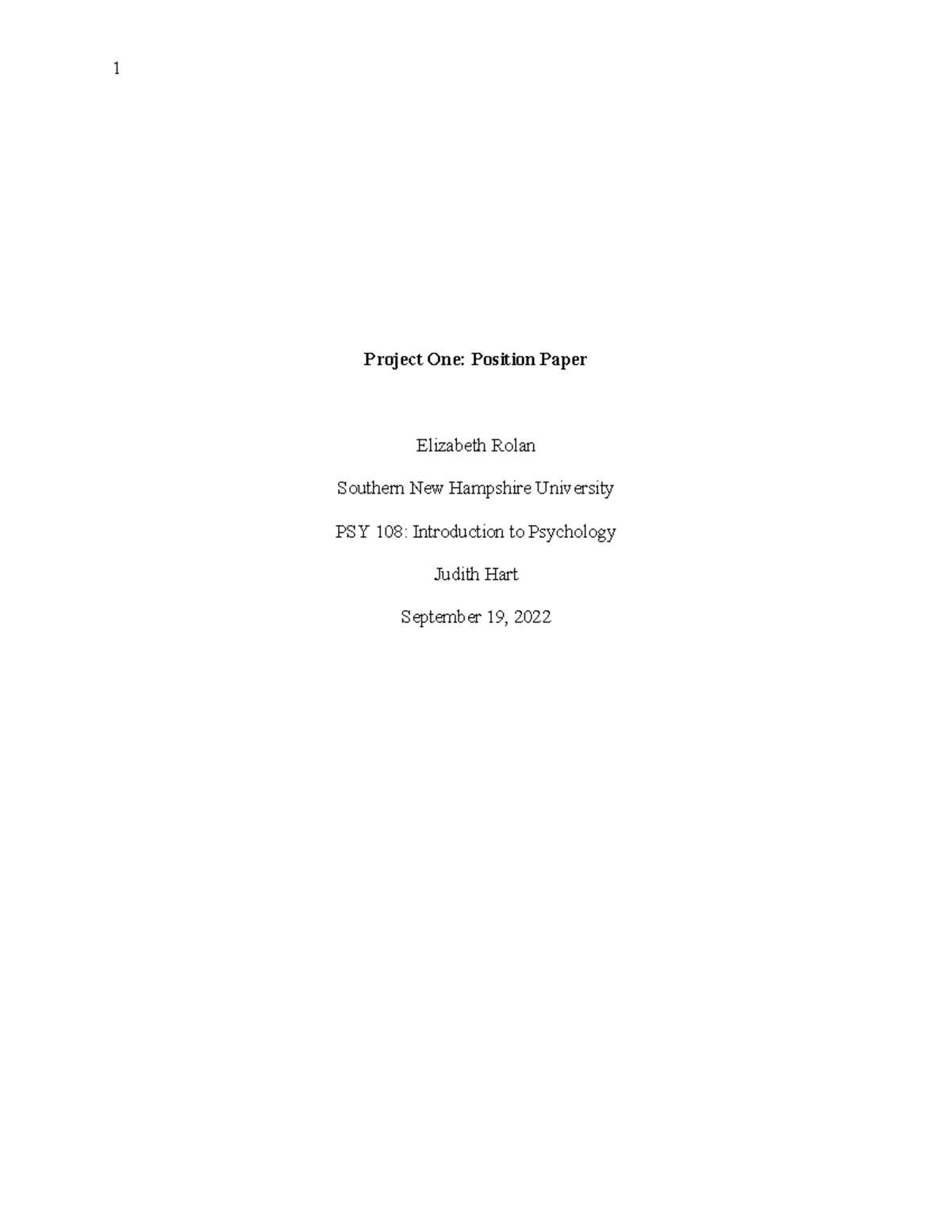 PSY108 Project One - Includes citation, got a B+ on it - Project One ...