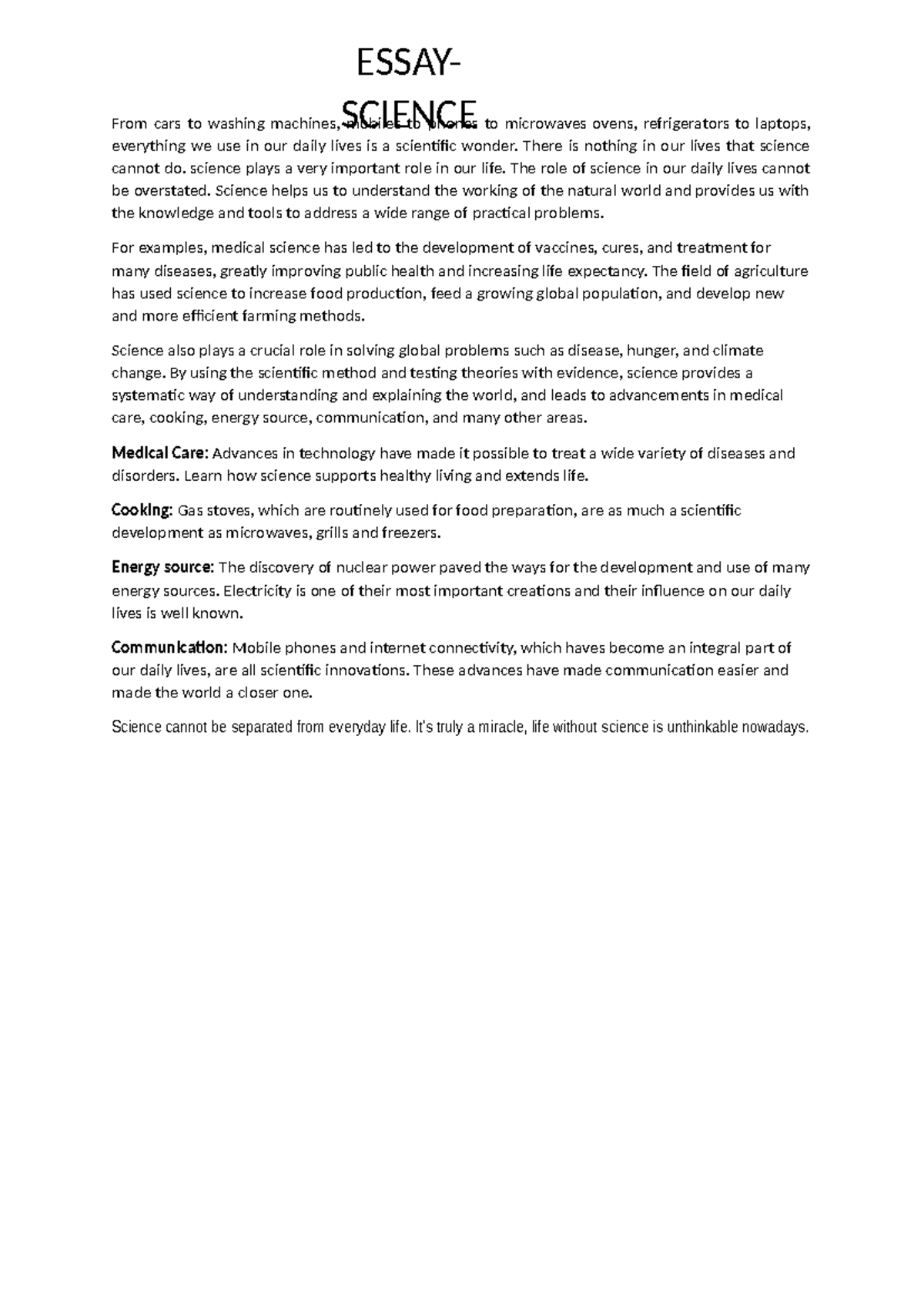 Essay ON Science - From cars to washing machines, mobiles to phones to ...