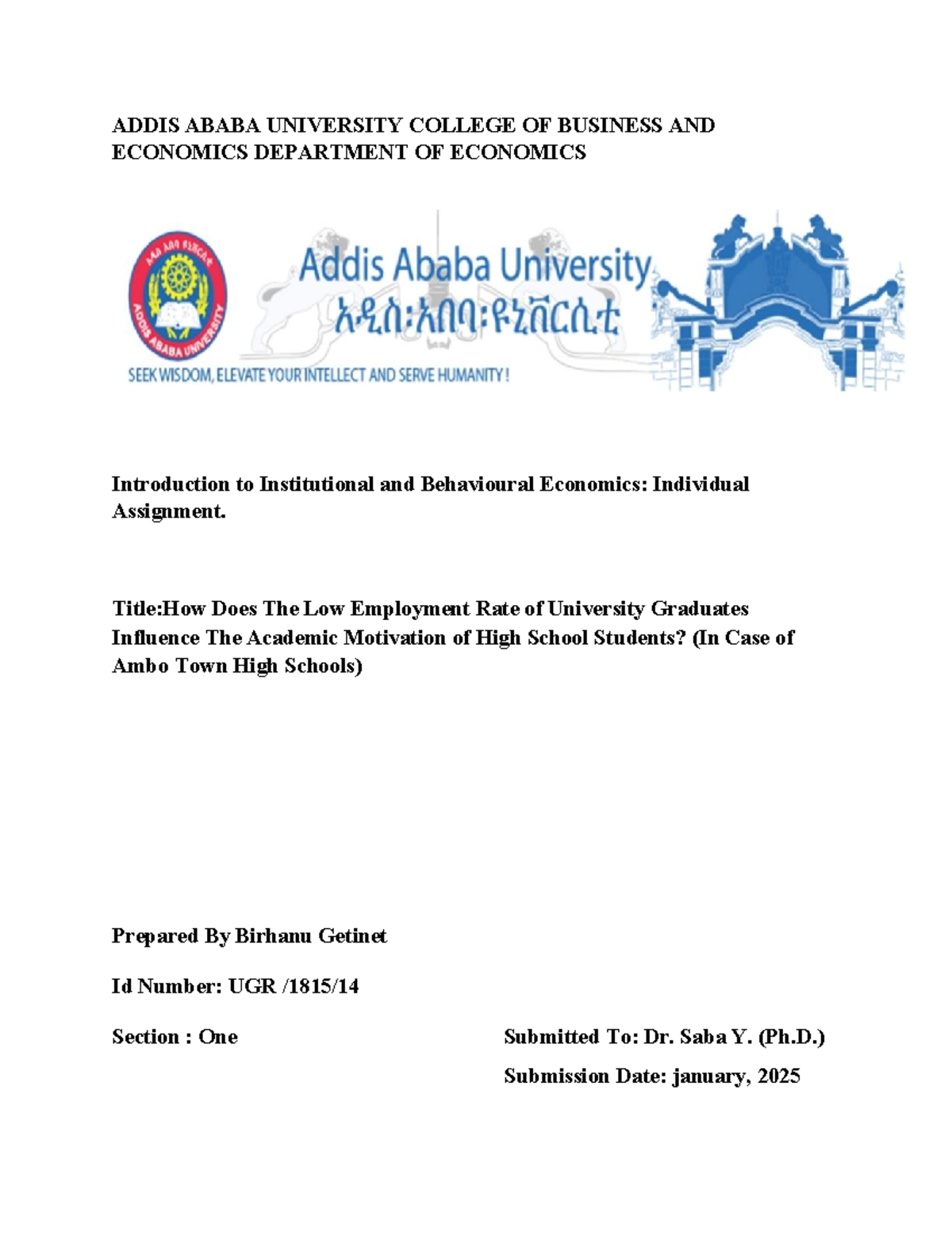Saba - its good lecture note - ADDIS ABABA UNIVERSITY COLLEGE OF ...