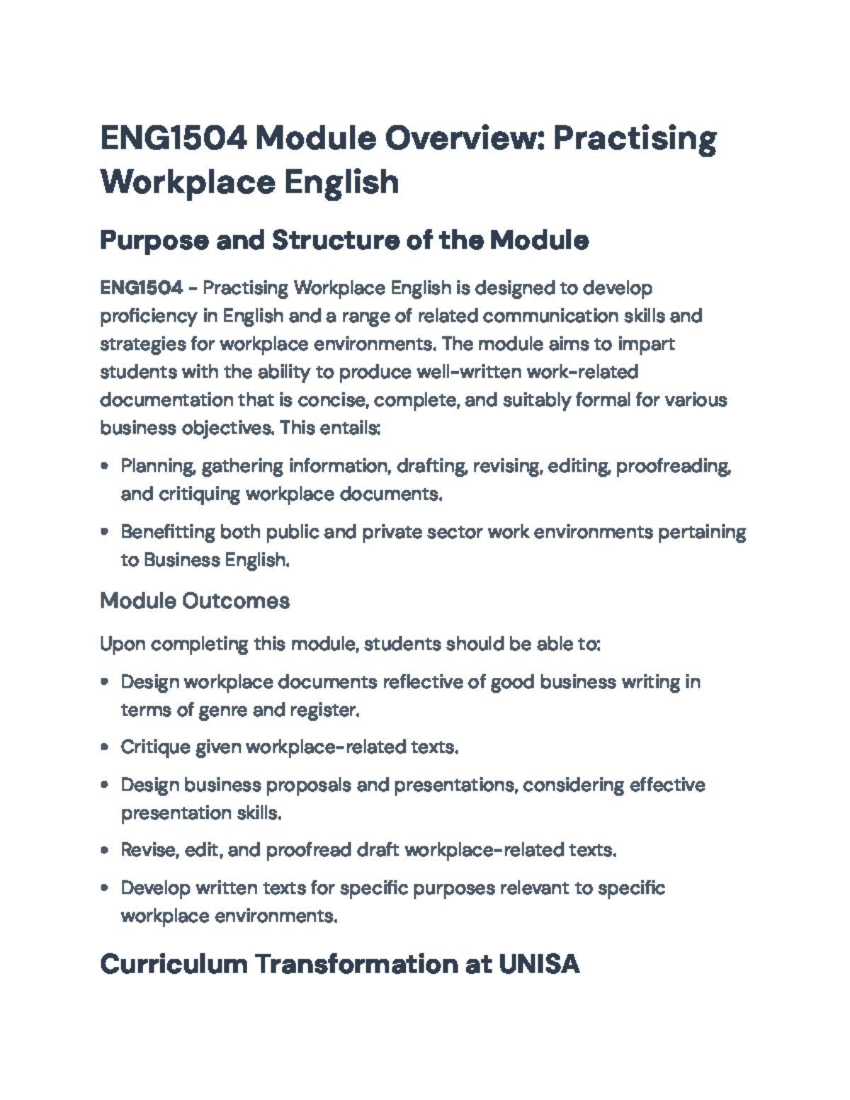 ENG1504 Final Module Guide: Mastering Workplace English Skills - Studocu