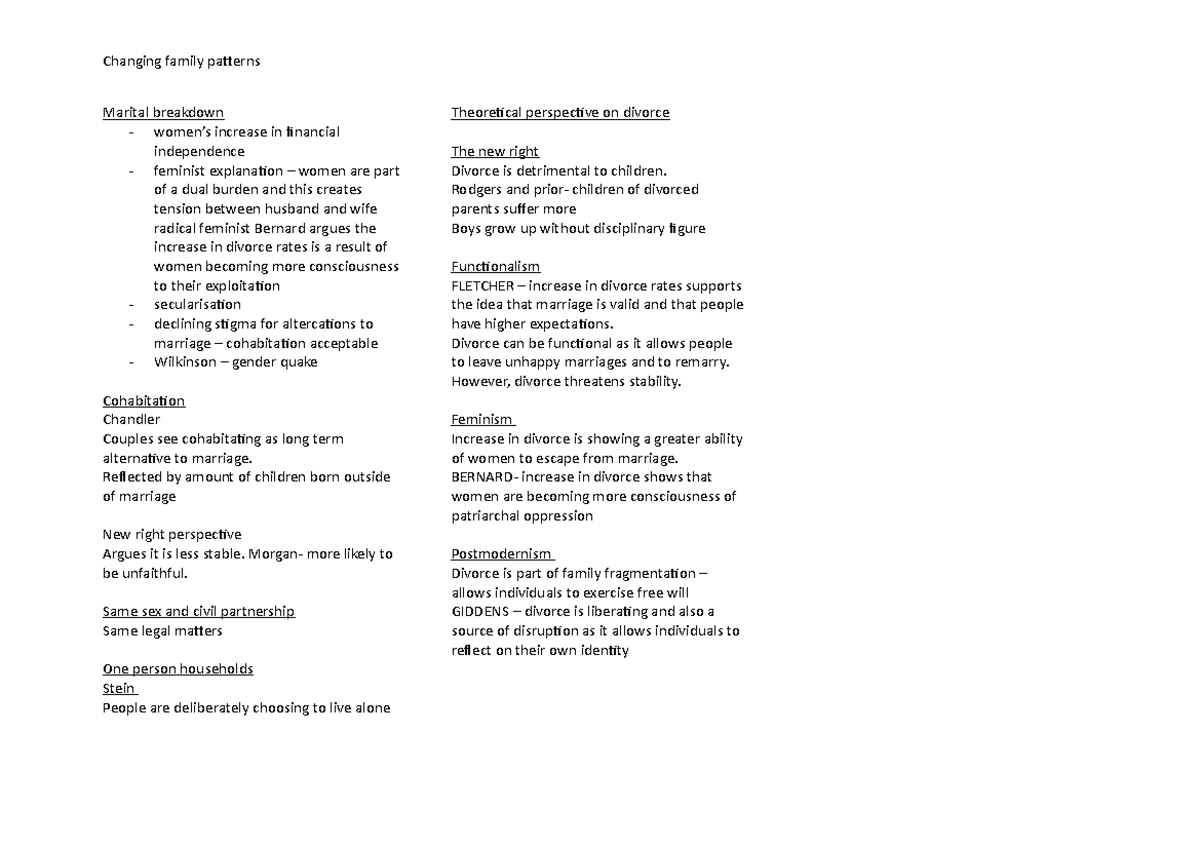 Changing family patterns - sociology - Changing family patterns Marital ...