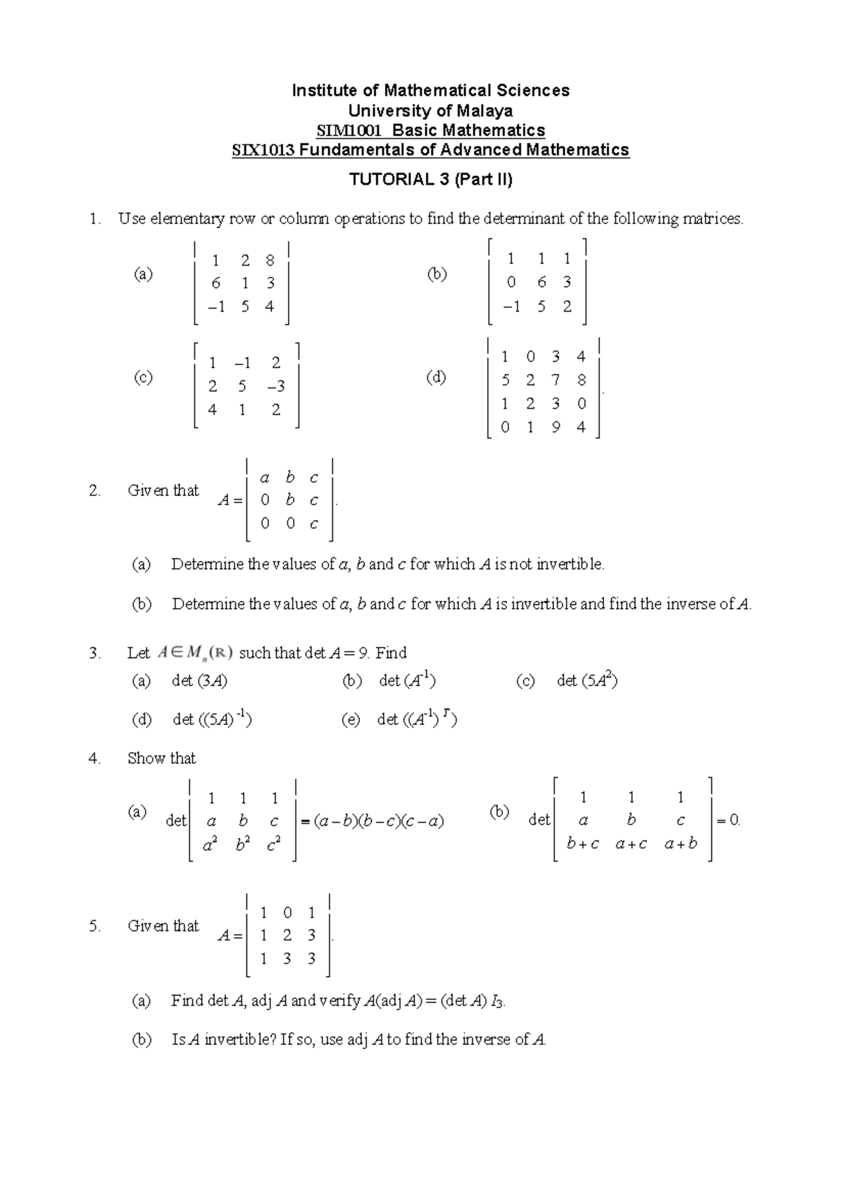 SIM1001 Basic Mathematics Tutorial 3 (Part II) Solutions - Studocu