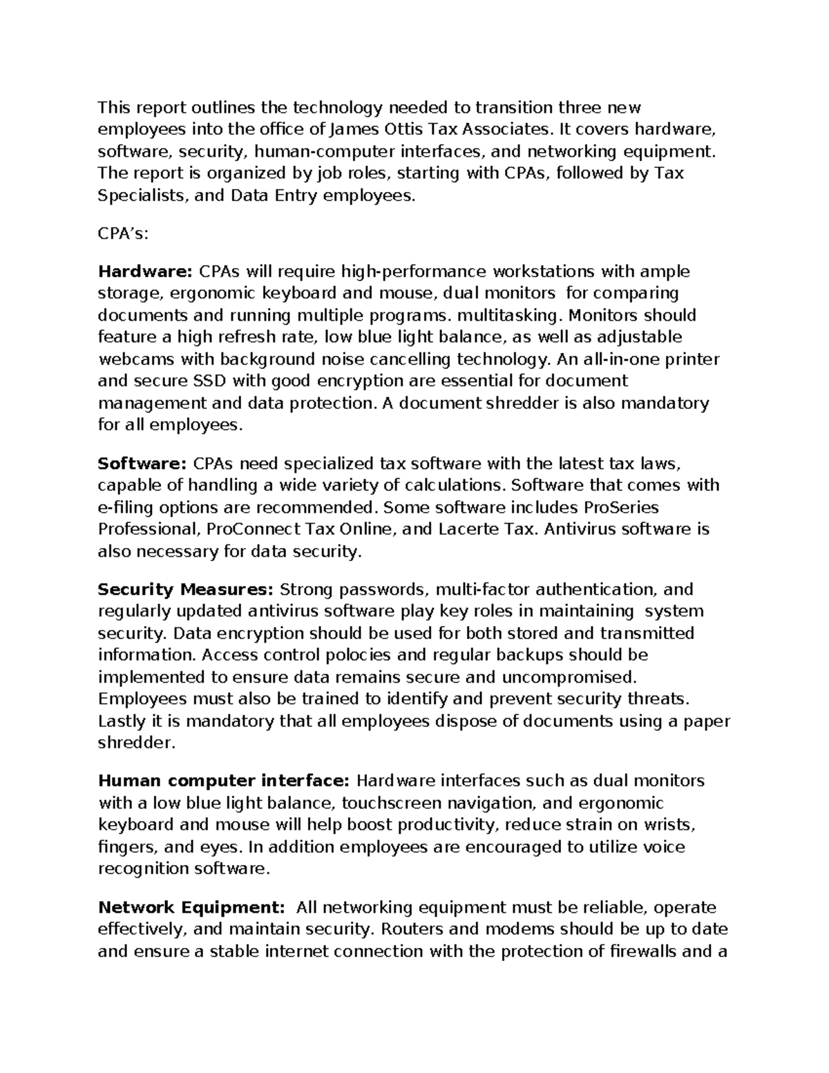 IT fundamentals finished project - This report outlines the technology ...