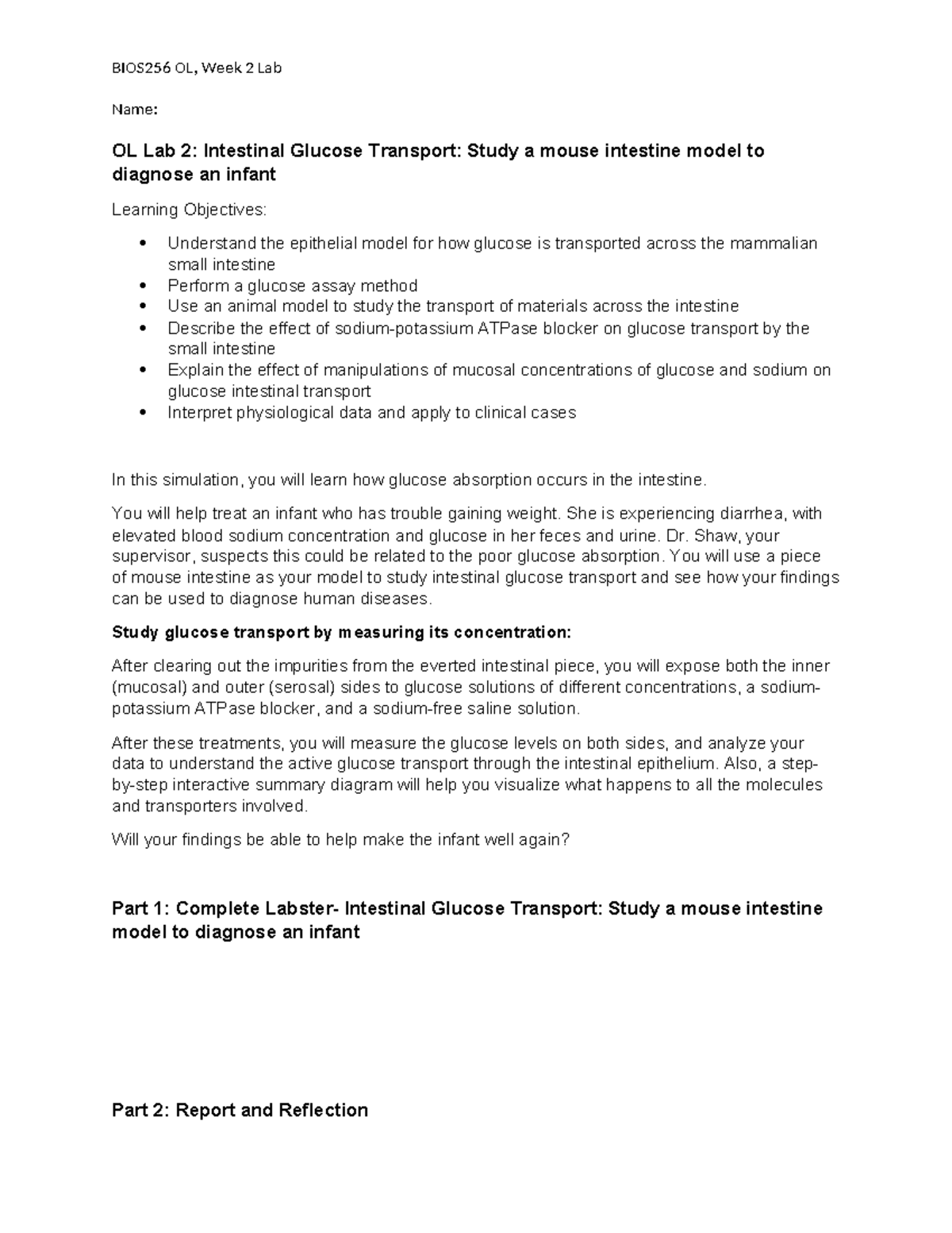 A&P 4 Lab 2: Intestinal Glucose Transport in Mouse Model Diagnostics ...