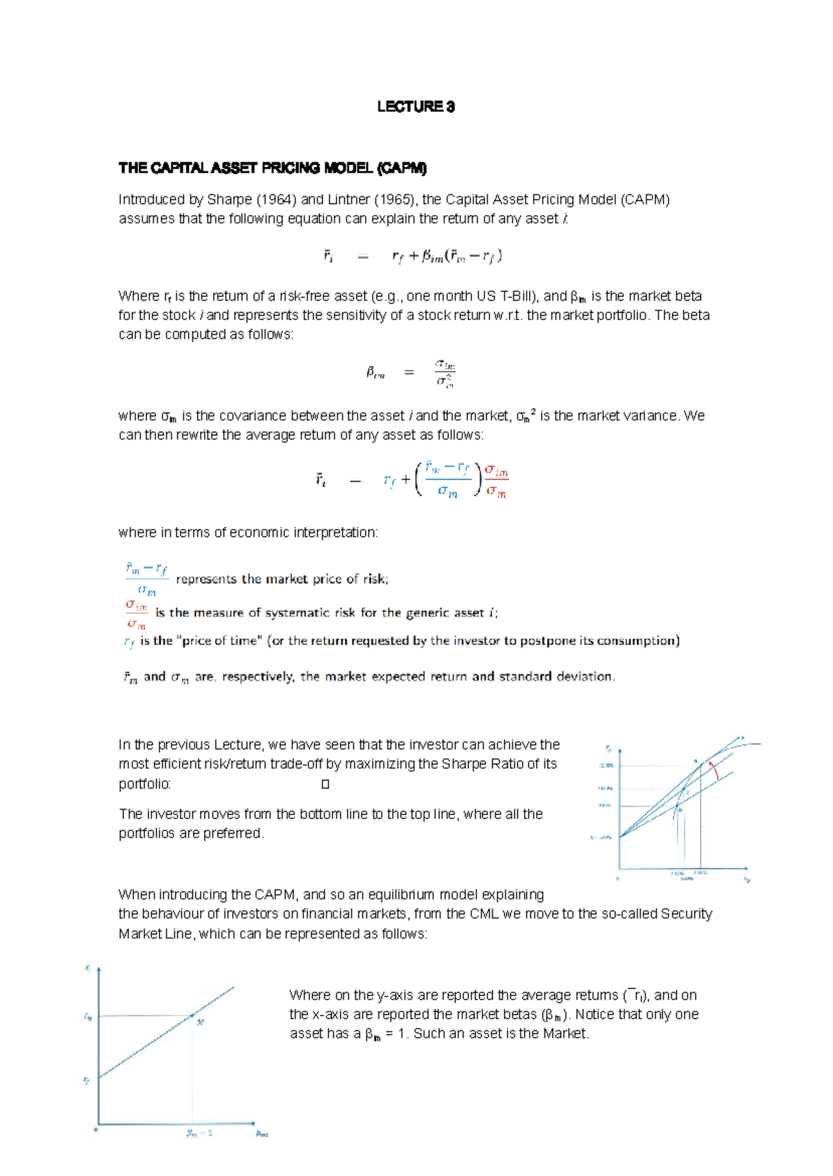 LECTURE 3: CAPITAL ASSET PRICING MODEL (CAPM) & EFFICIENT MARKETS ...